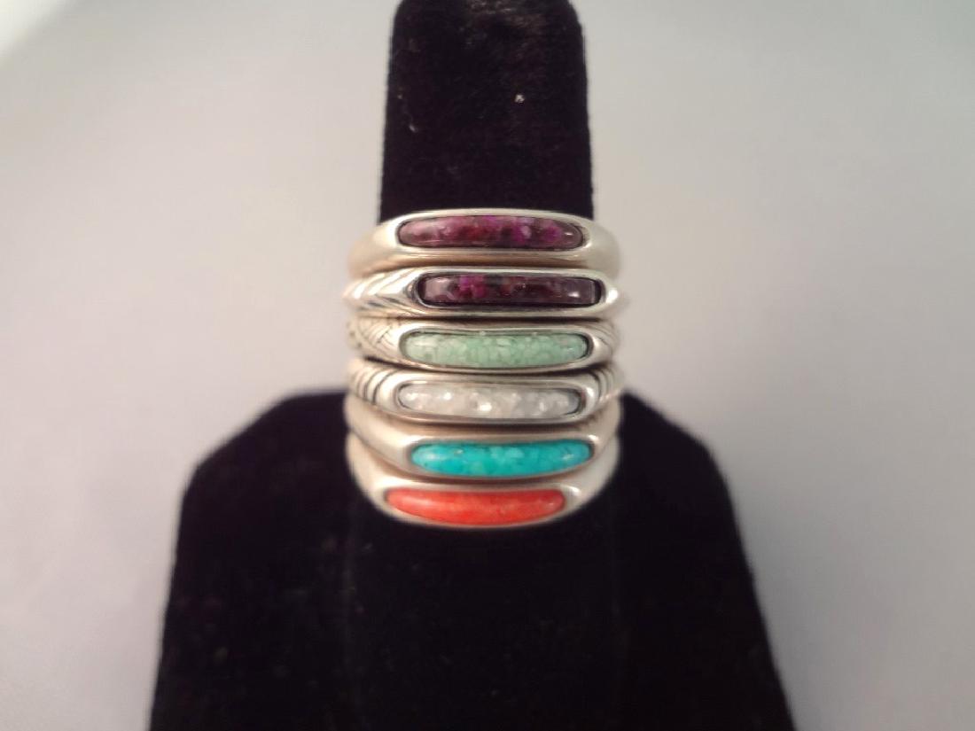 (6) carolyn Pollack Relios Sterling Silver Inlay Stone: (6) carolyn Pollack Relios Sterling Silver Inlay Stone Stackable Rings TW .51 Troy Ounces: Gorgeous group of 6 stackable rings from Carolyn Pollack. Sizes range from 7.5-8.