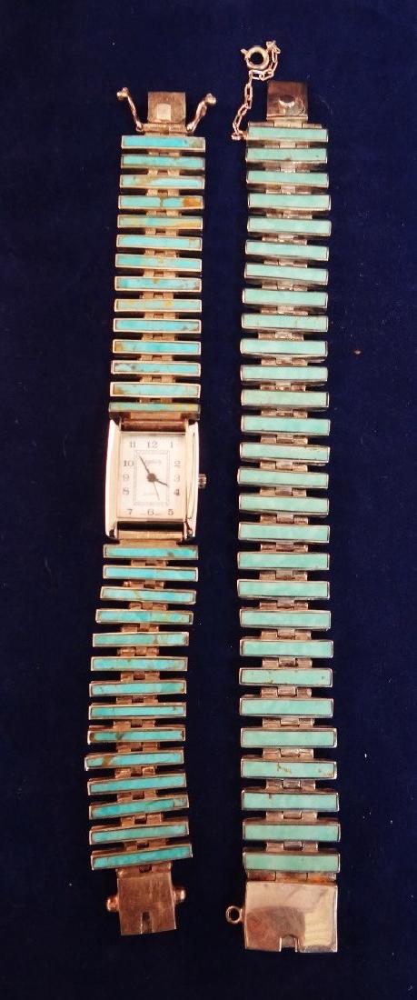 Sterling Silver and Turquoise Watch and Matching (1 of 4)