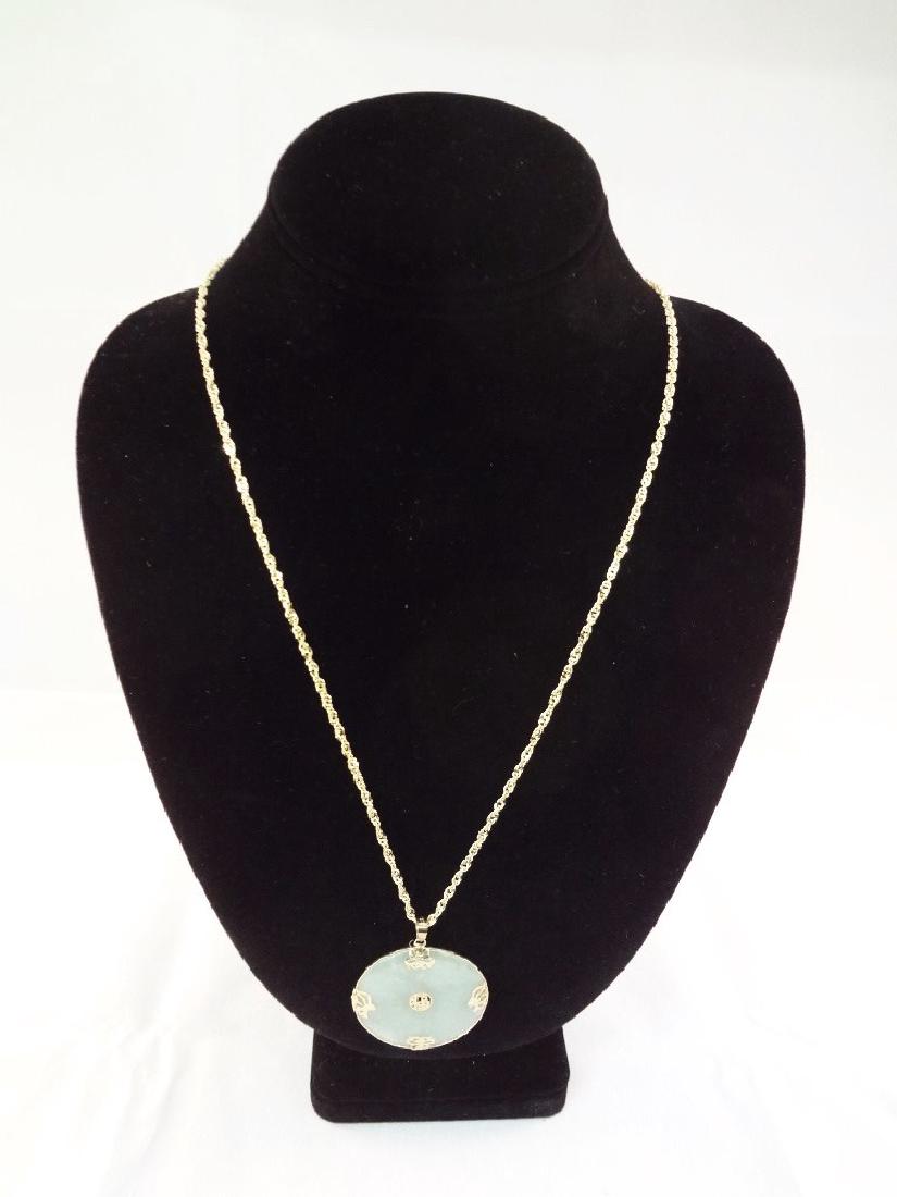 14K Gold Green Apple Jade Necklace and Pendant 32" long (1 of 6)