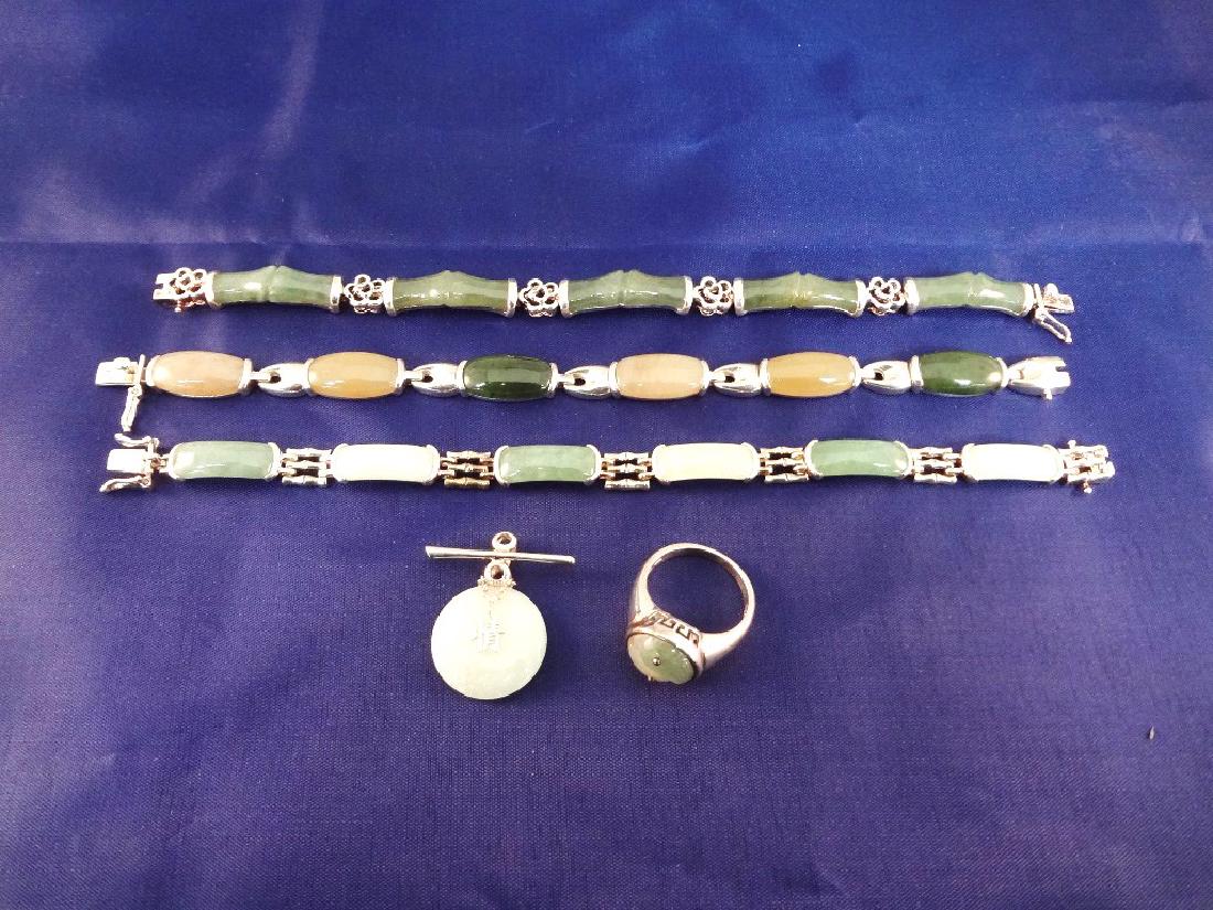 Sterling Silver and Multi Color Jade Jewelry Suite: (3) (1 of 6)