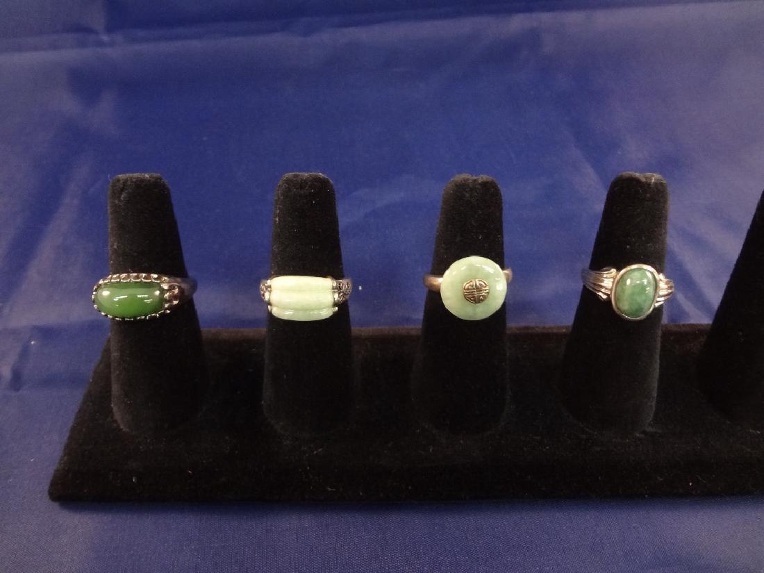 (4) Sterling Silver and Green Jade Rings (1 of 9)