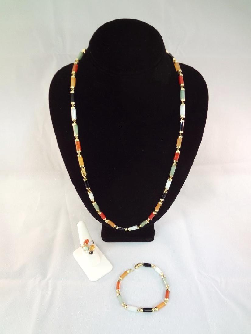 14K Gold Multi Color Jade Jewelry Suite: Ring, (1 of 6)