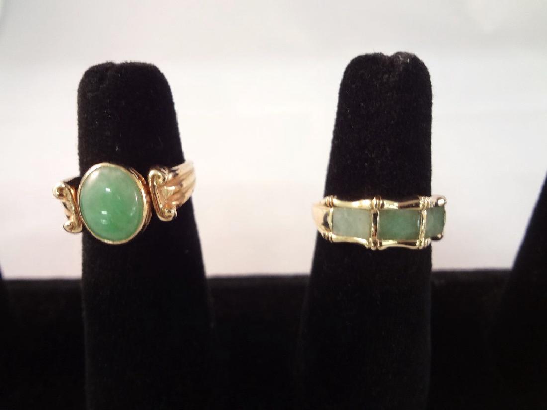 (2) 14K Gold and Green Apple Jade Rings: Bamboo Cut, (1 of 5)