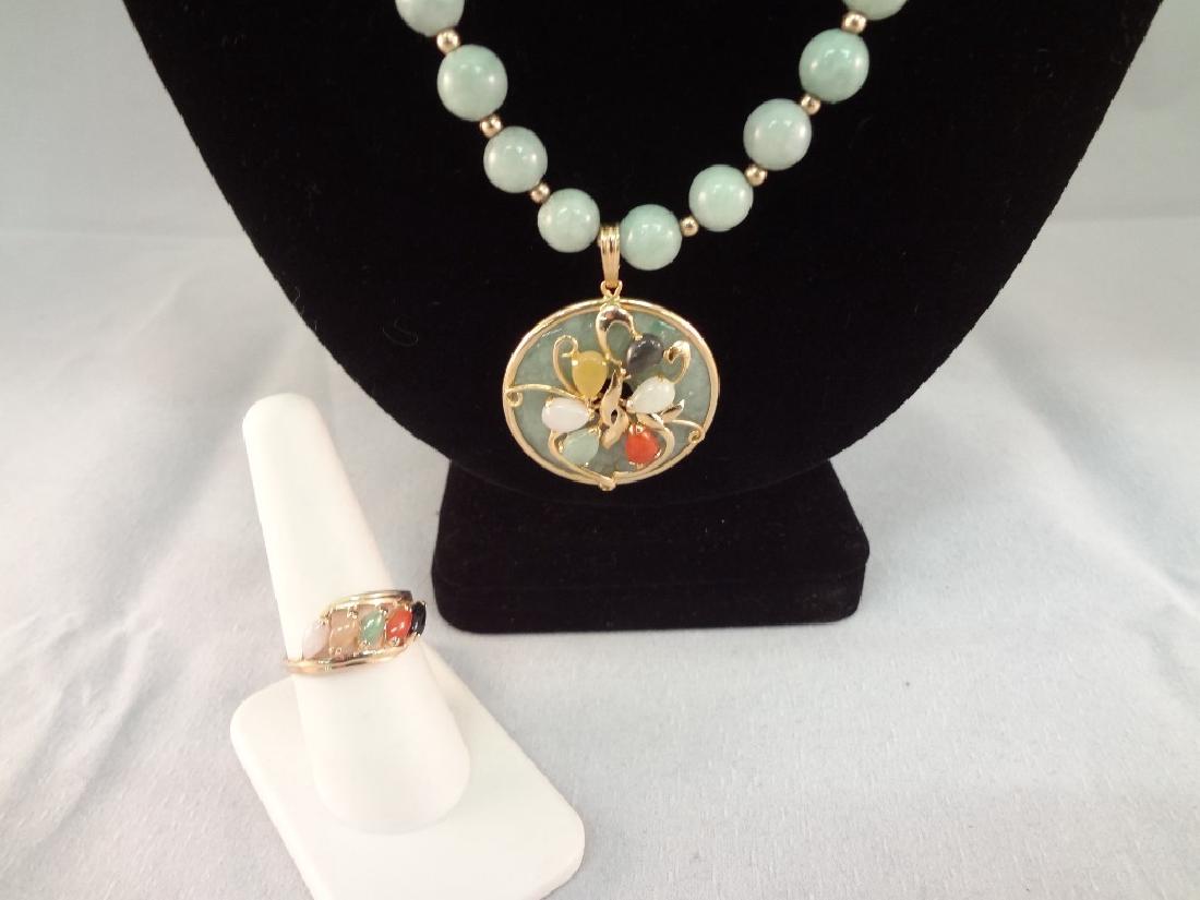 14K Gold and Multi-color Jade Necklace, Pendant and (1 of 8)