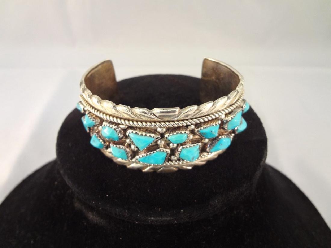 Wayne Cheama Zuni Sterling Turquoise Cuff Bracelet (1 of 3)