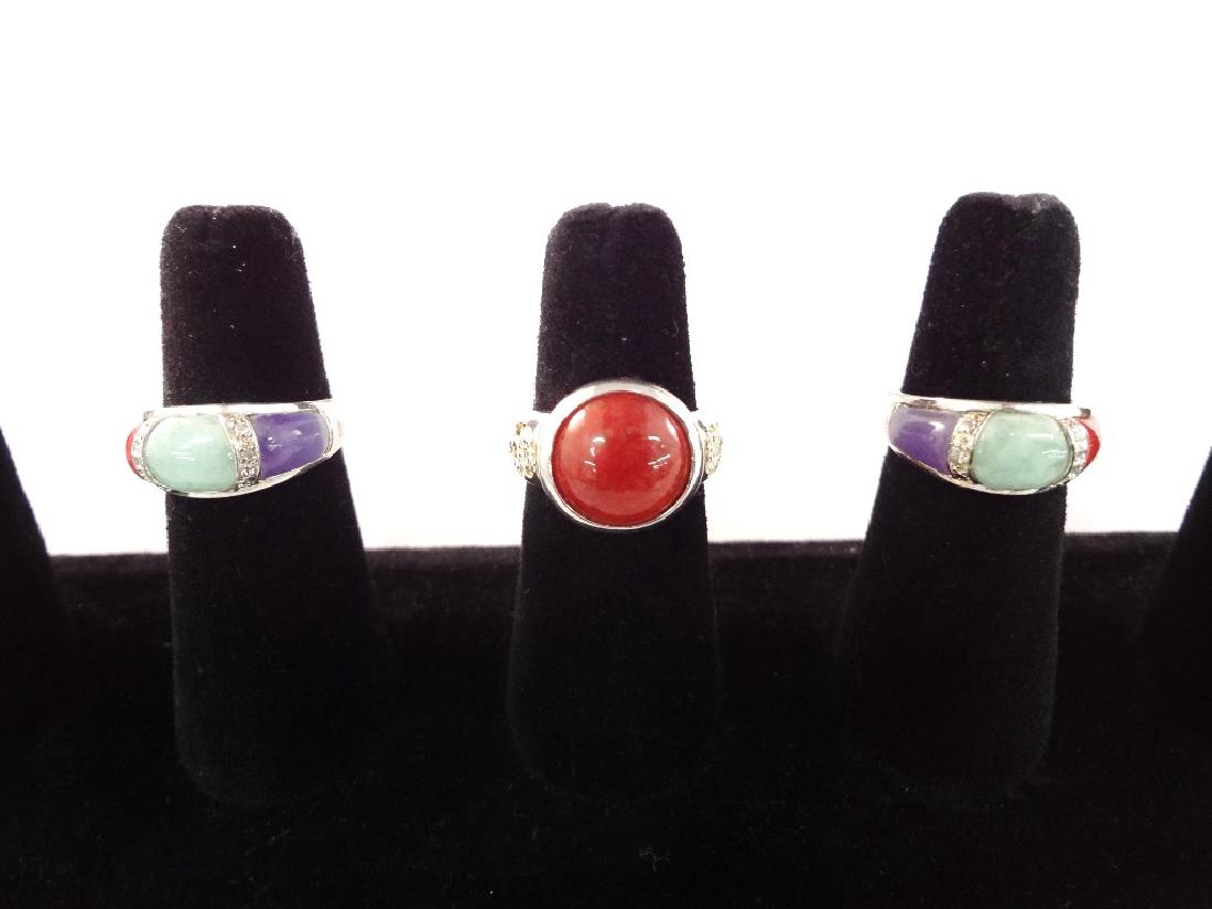 (3) Sterling Silver and Multi Color Jade Rings (1 of 4)
