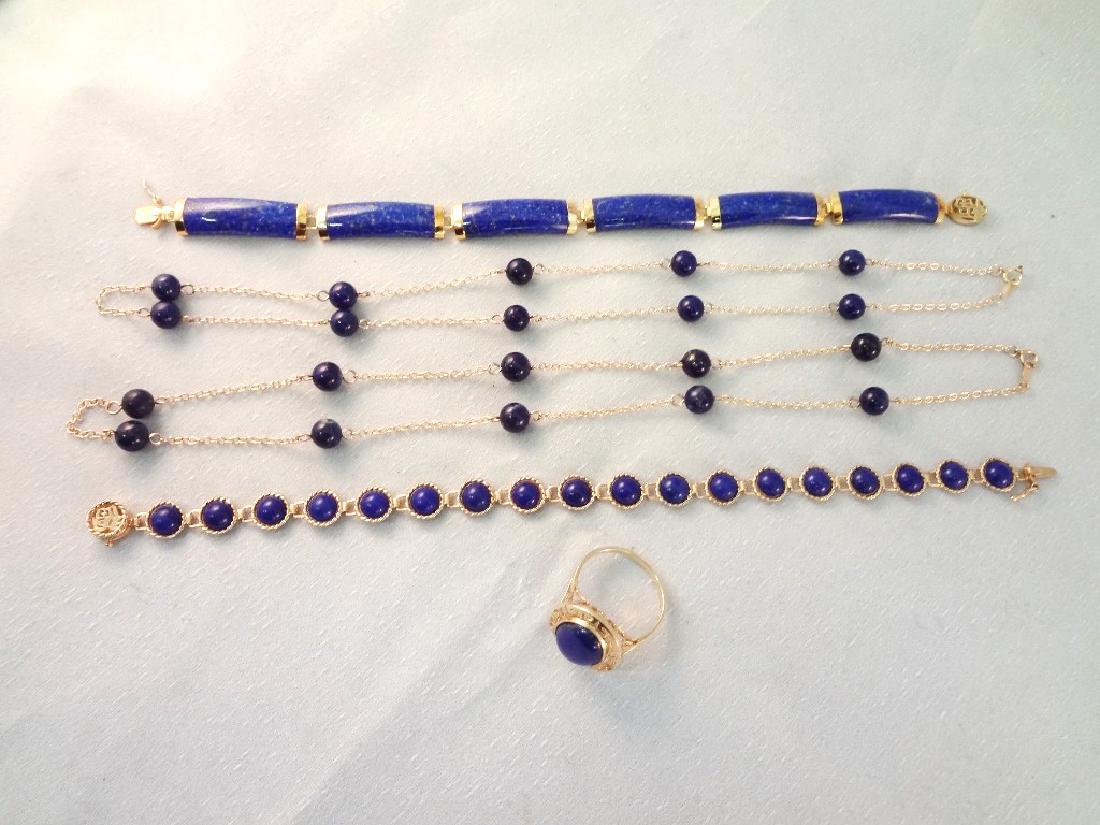 14K Gold and Lapis Lazuli Jewelry: (2) Bracelets, (2) (1 of 6)