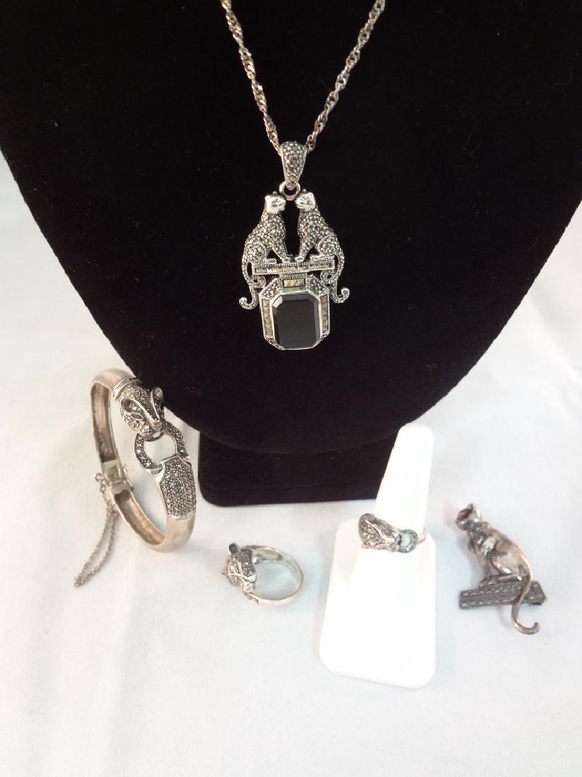 Sterling Silver Art Deco Cat Theme Jewelry Suite: (1 of 10)