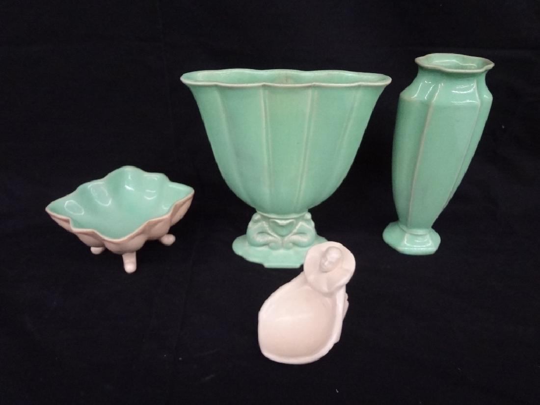 (4) Cowan Pottery Pieces: Sea Horse Fan Vase, Compote, (1 of 8)