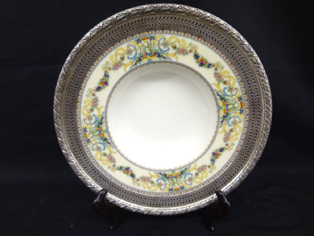 Lenox "Renaissance" Porcelain Bowl Sterling Silver: Lenox "Renaissance" Porcelain Bowl Sterling Silver Edged: Bowl measures 9" across with sterling silver reticulated edge. Marked Sterling.
