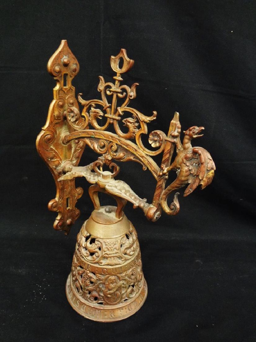 Victorian Era Brass Door Hanging Bell Dragon Relief (1 of 6)