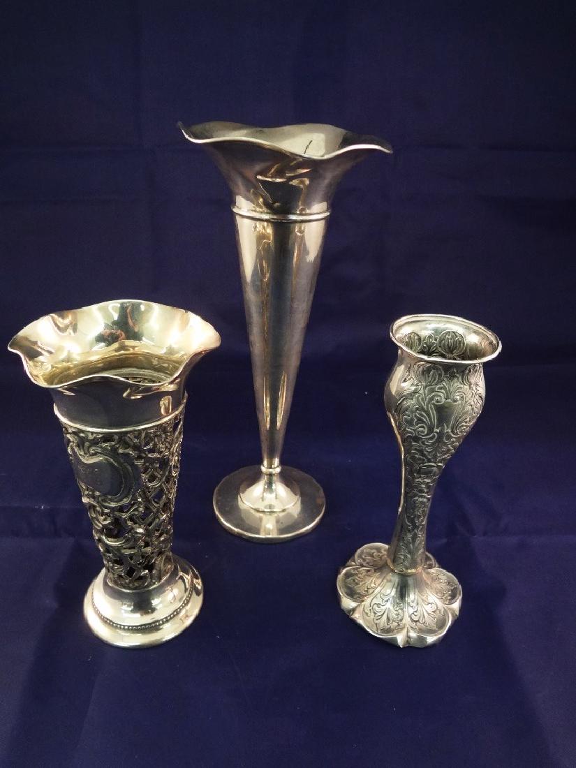 (3) Sterling Silver Reticulated Trumpet Vases (1 of 10)