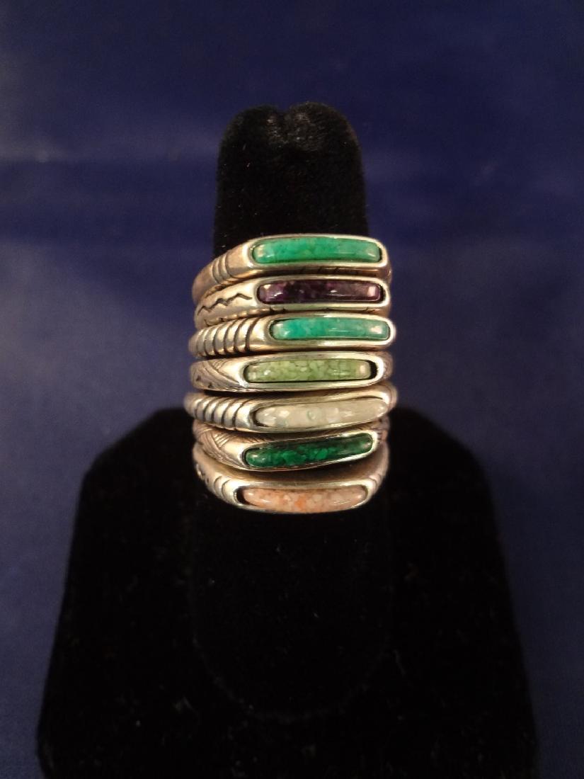 (7) Carolyn Pollack Relios Sterling Silver Inlay Stone: (7) Carolyn Pollack Relios Sterling Silver Inlay Stone Stackable Rings: Gorgeous group of 6 stackable rings from Carolyn Pollack. Sizes range from 7-8. Weigh 18.2 grams