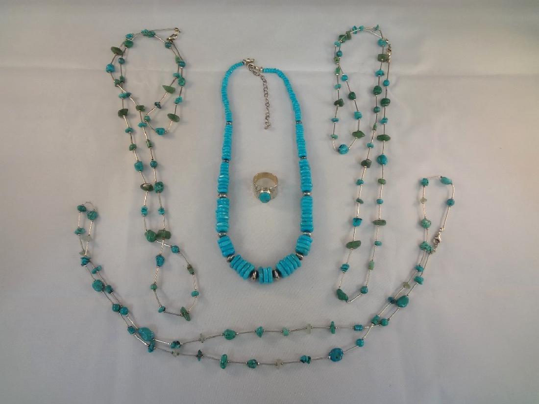 Southwest Sterling Silver And Turquoise Group: (4) (1 of 5)
