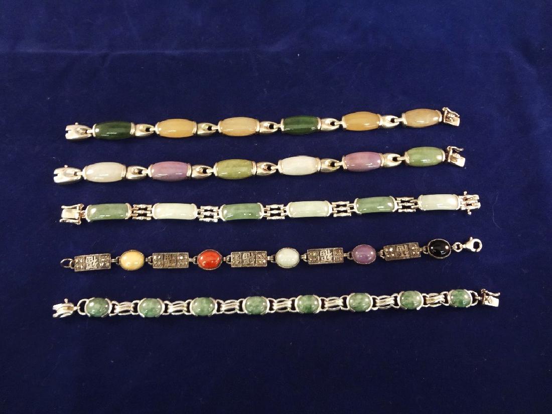 (5) Sterling Silver and Multi Color Jade Bracelets (1 of 3)