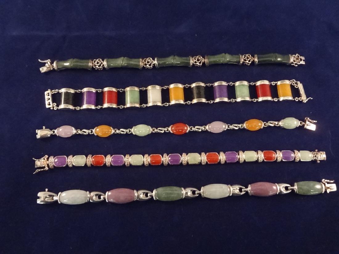 (5) Sterling Silver and Multi Color Jade Bracelets (1 of 3)