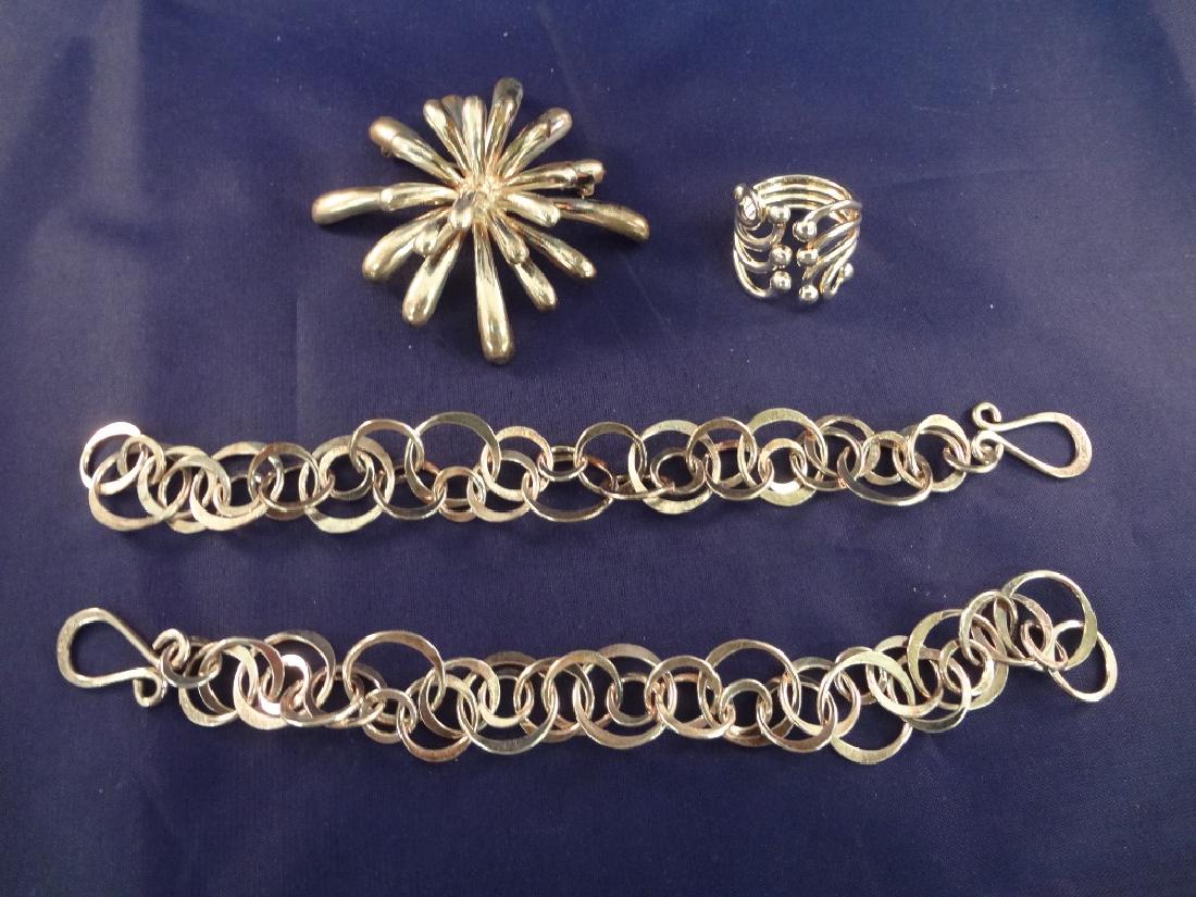 Sterling Silver Group: Brooch, Ring and 2 Bracelets (1 of 4)