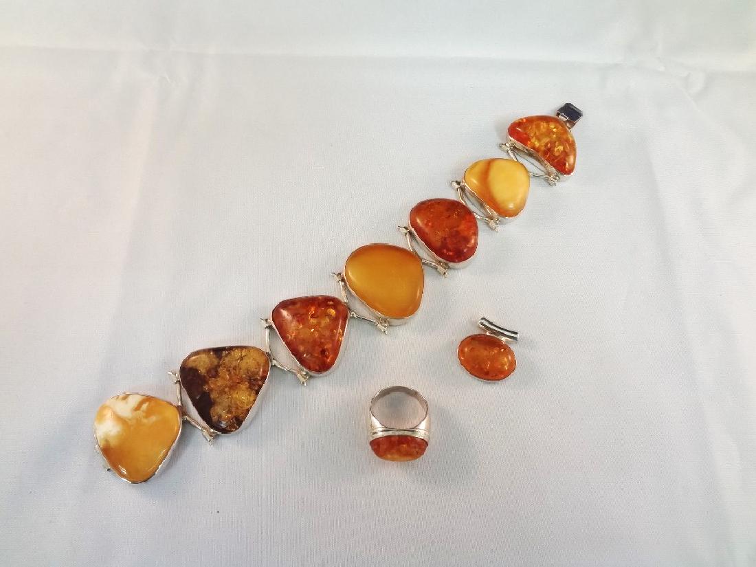 Sterling Silver and Amber Cabochon Jewelry Suite (1 of 7)