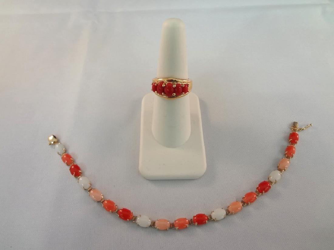 14k Gold and Coral Jewelry Bracelet and Ring Set (1 of 3)
