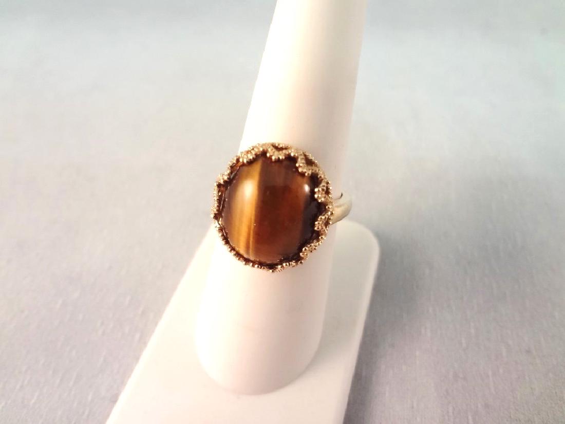 14K Gold Ring with Oval Tiger Eye Cabochon Gold Wrapped (1 of 3)