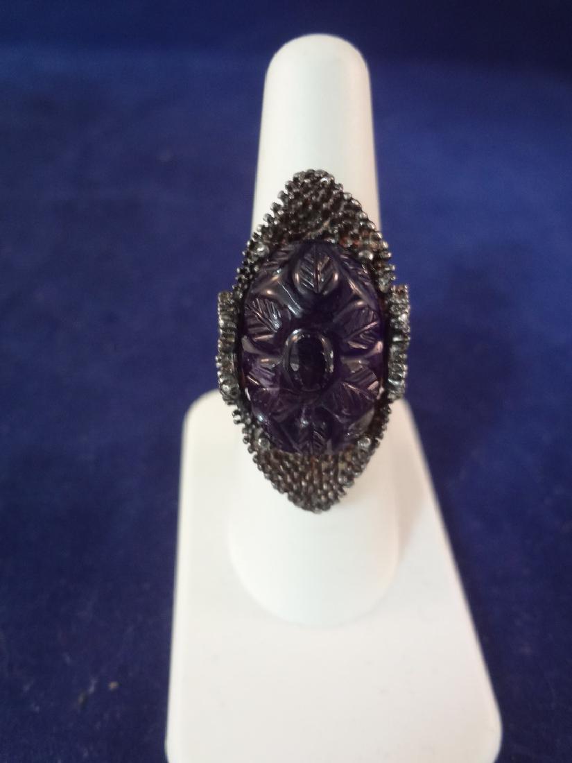 Sterling Silver Ring with Large Carved Amethyst (1 of 4)