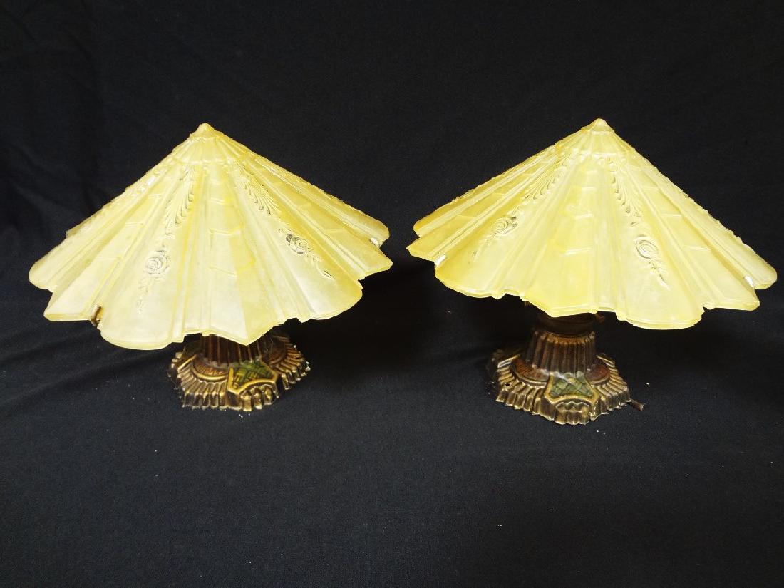 (2) Art Deco 1930's Amber Hanging Lamp Shades (1 of 7)