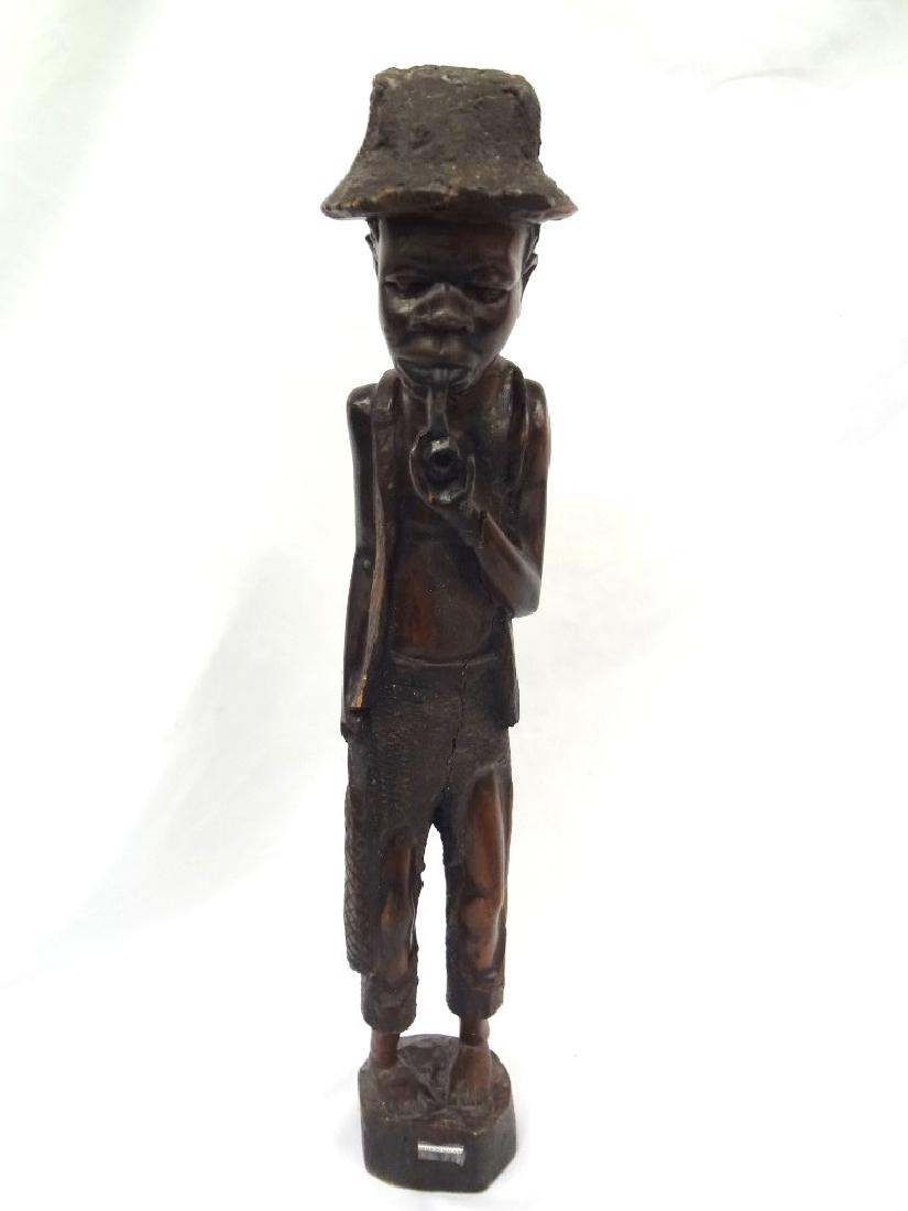 African Malawi Folk Art Hand Carved Man Smoking a Pipe (1 of 7)