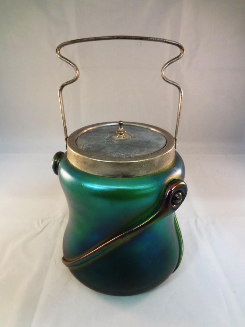 Loetz Kralik Blue Iridescent Tear Drop Biscuit Jar (1 of 5)