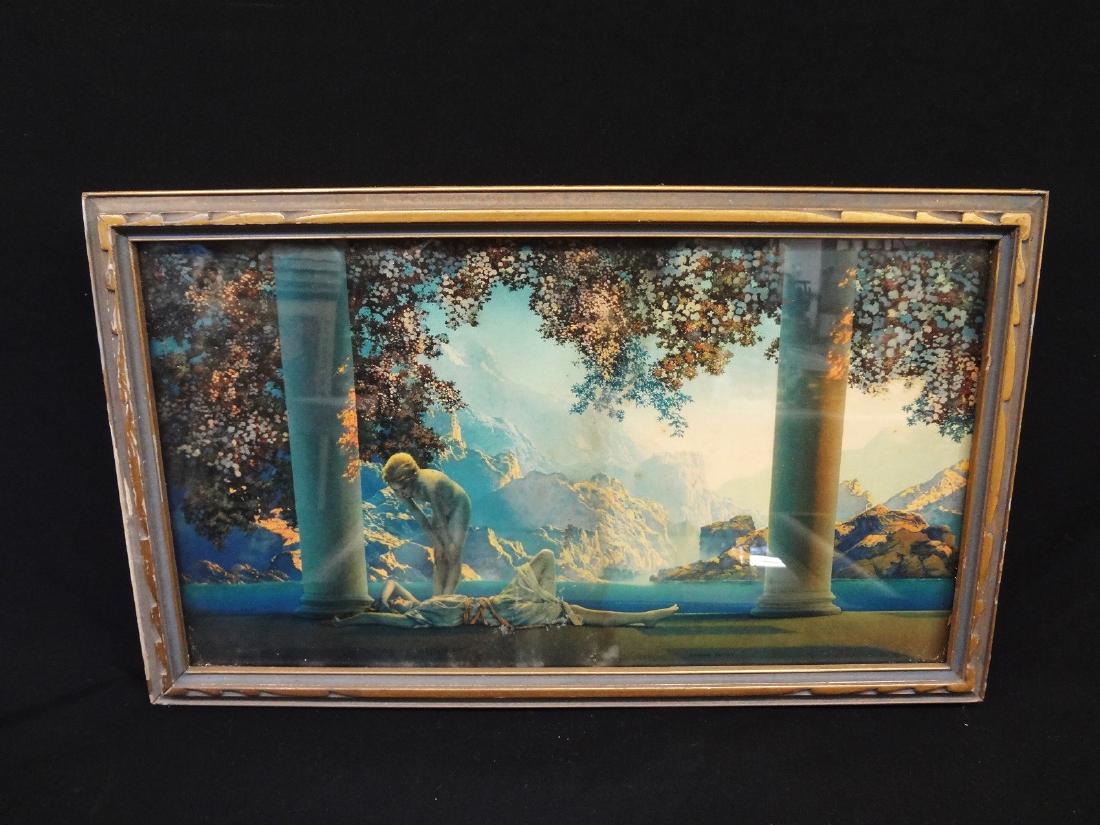 Maxfield Parrish "Daybreak" Lithograph Art Deco Frame: Maxfield Parrish "Daybreak" Lithograph Art Deco Frame: Measuring 19.75 x 11.75, published by The House of Art. Some slight waviness in lithograph, and water line from being wet in the middle.
