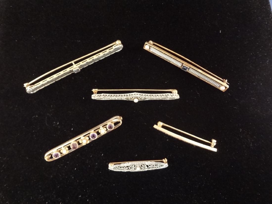 (6) 14k Gold Victorian Mourning Bar Brooches (1 of 6)