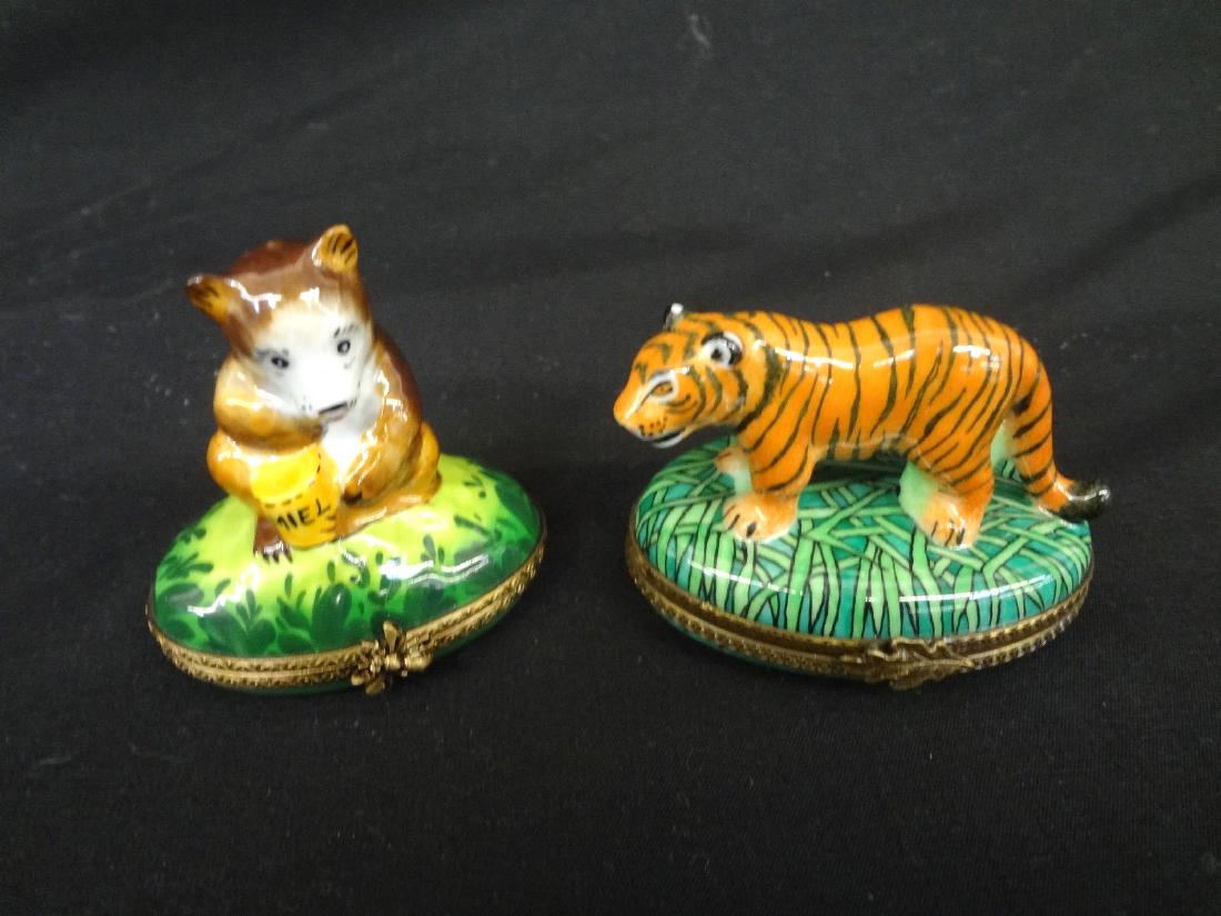 Limoges France Peint Main Trinket Boxes: Bear and Tiger (1 of 7)