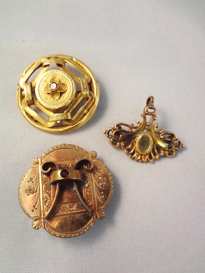(3) Victorian Mourning Brooches: 10k, 2 Others (1 of 4)