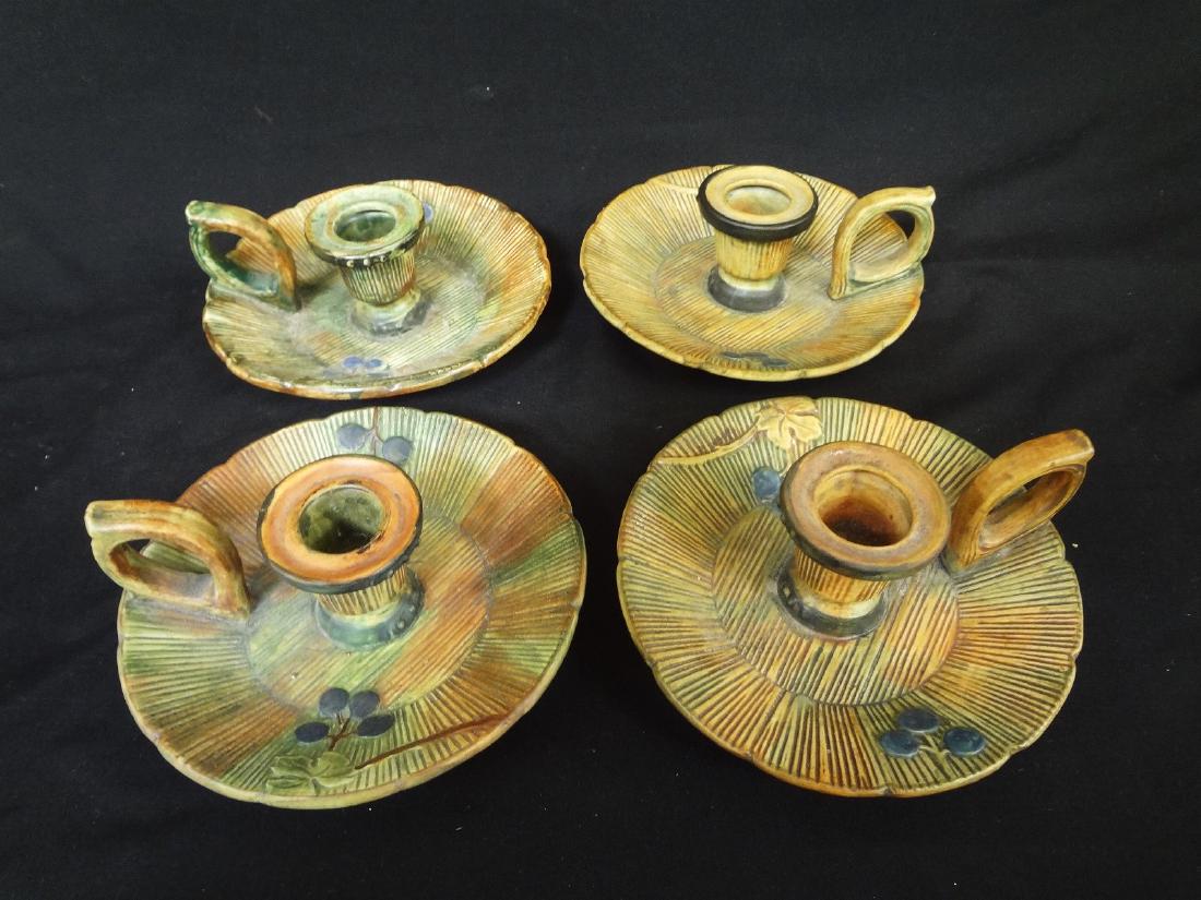(4) Weller Pottery Finger Hold Candlesticks "Woodrose" (1 of 4)