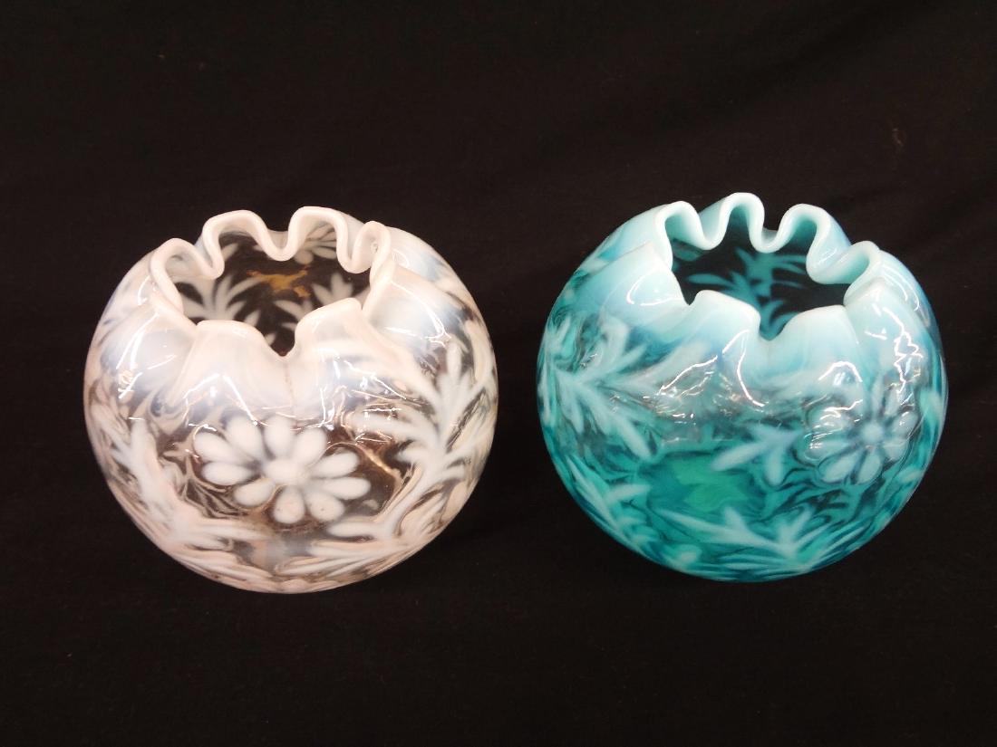 Pair Ruffled Edge Daisy and Fern Opalescent Rose Bowls (1 of 4)