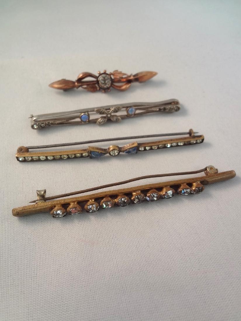 (4) Victorian Mourning Bar Brooches With Rhinestones (1 of 3)