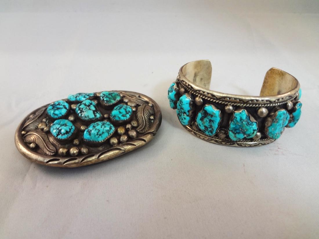 Southwest Sterling and Turquoise Cuff Bracelet and Belt (1 of 7)