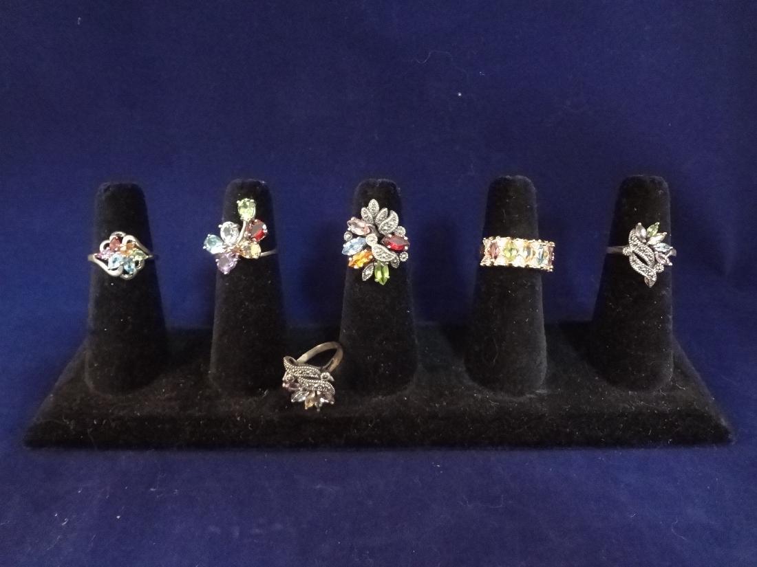 (6) Sterling Silver Rings With Gemstones: Topaz, (1 of 4)