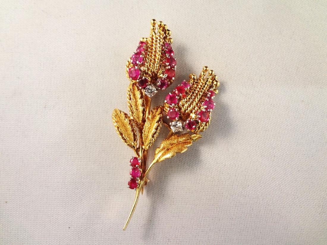 Stunning 18k Gold Diamond and Ruby Floral Brooch (1 of 4)