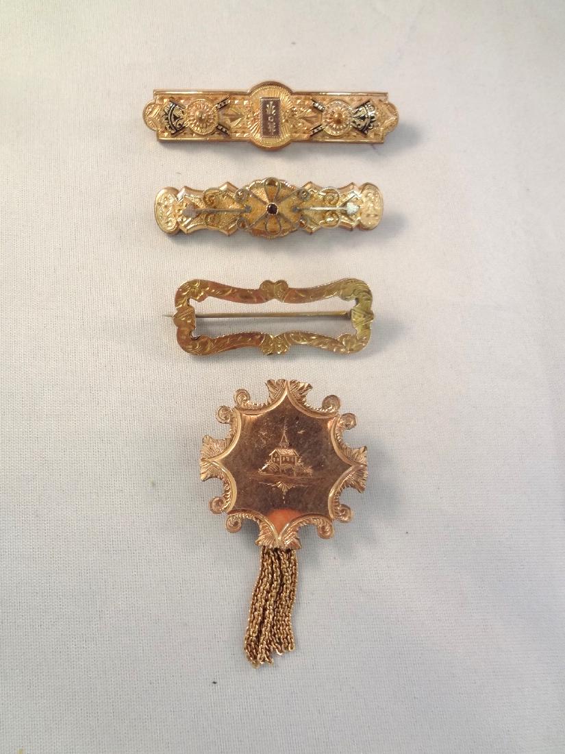 (4) Victorian Gold Filled Mourning Bar Brooches (1 of 5)