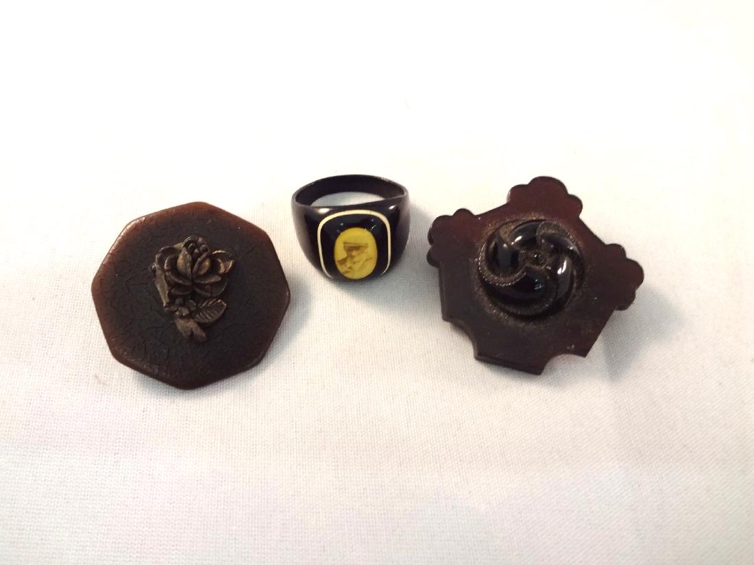 (3) Victorian Vulcanite Mourning Jewelry: Ring, (1 of 5)