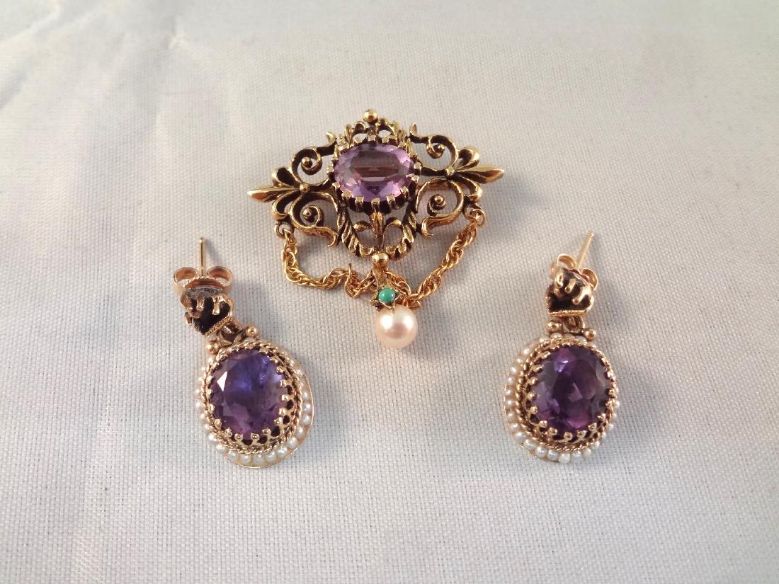 14k Gold Victorian Amethyst Pendant, Earring Set (1 of 5)