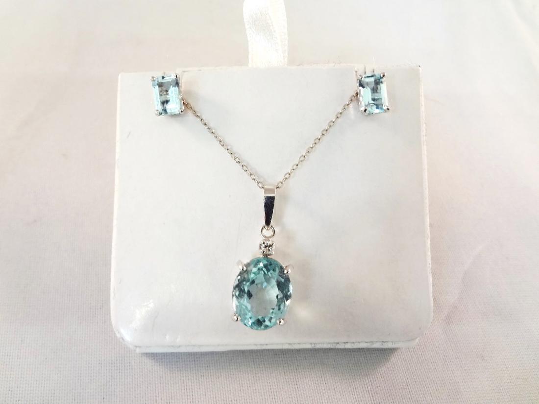 18k White Gold Diamond Aquamarine Necklace, Earring (1 of 3)