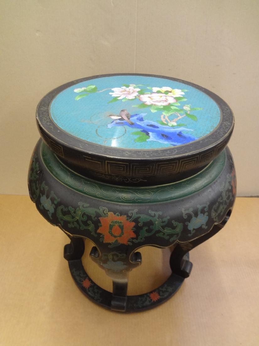 Chinese Teak Cloisonne Top Plant Stand (1 of 5)