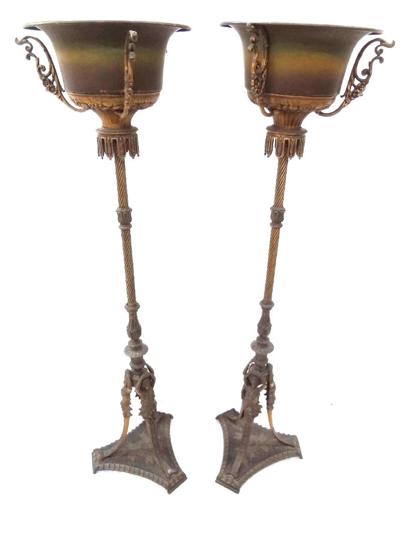 Pair of Art Nouveau Brass Plant Stands (1 of 9)