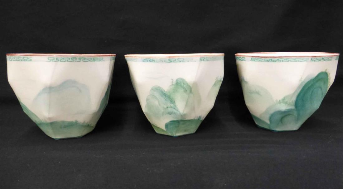 Painted Lightscape Nymphenburg Set 3 Coffee Beakers: Painted Lightscape Nymphenburg Set 3 Coffee Beakers: Designed by Argentine-born Ruth Gurvich, with her name on the reverse, set of 3 near new coffee beaks/beakers 3 3/4" x 3 1/4" tall, Retails for $67