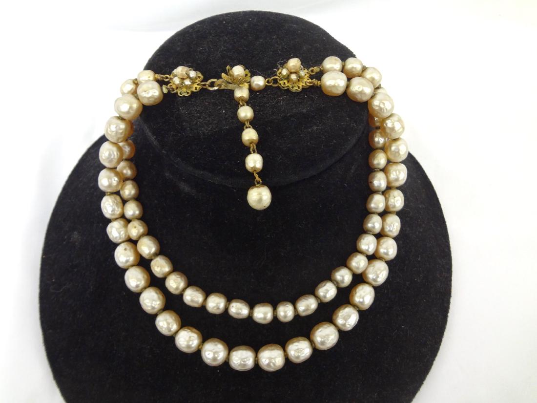 Miriam Haskell Faux Pearls Choker: Miriam Haskell Faux Pearls Choker: Double strand of grey faux pearls. Signed on clasp Miriam Haskell. Measures 16" long