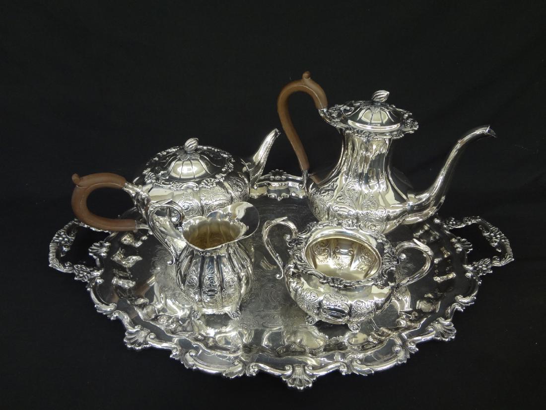 John Turton Silver Plated Tea Set & Sheffield Tray