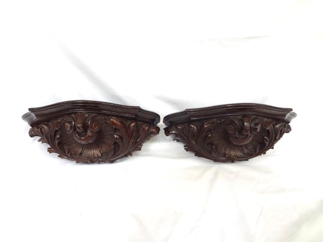 Pair of Solid Walnut Hand Carved Wall Sconce Shelves (1 of 4)
