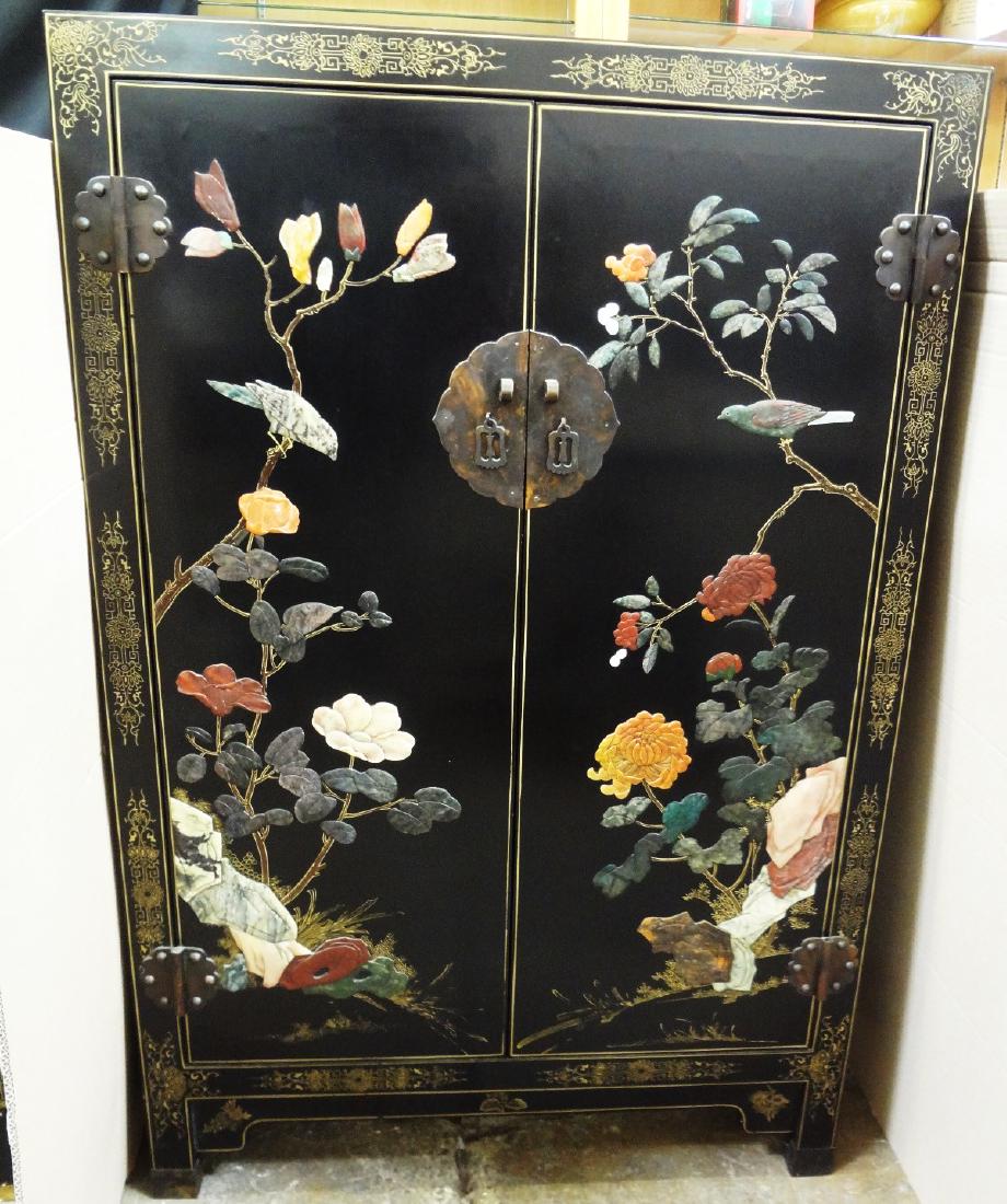Chinese Export Lacquered Bombay Chest Stone Inlay Bird (1 of 11)