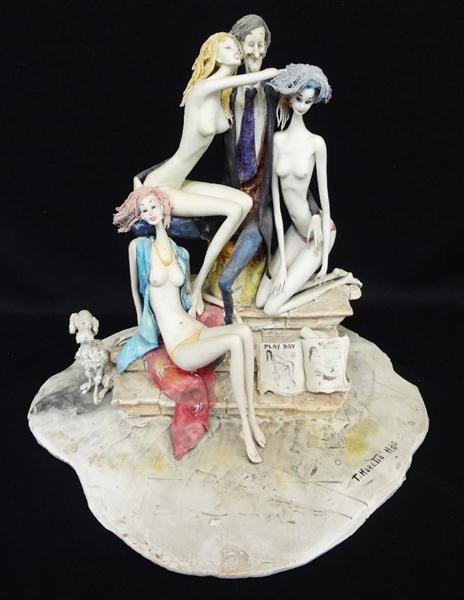 Tino Moretto One of a Kind Lo Scriccoilo Italian: Tino Moretto One of a Kind Lo Scriccoilo Italian Figural Group: A master work of art from Moretto. This is a one of a kind piece, there were no others made. This is of Hugh Hefner, surrounded by bunni